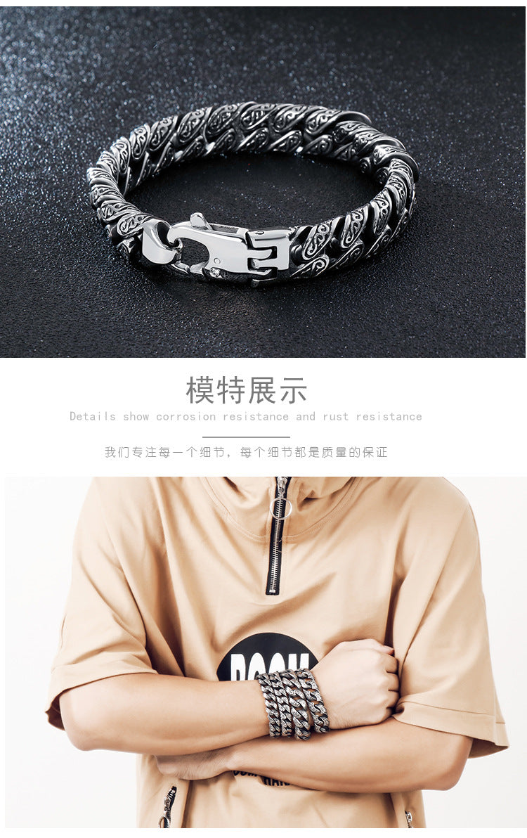 Patterned multi-link interlocking titanium steel bracelet