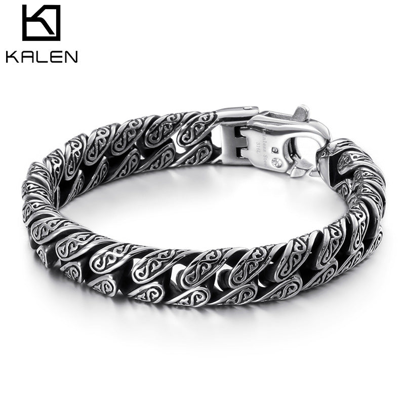 Patterned multi-link interlocking titanium steel bracelet