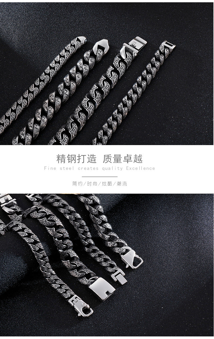 Patterned multi-link interlocking titanium steel bracelet