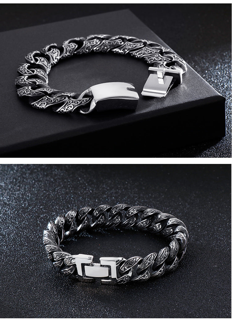 Patterned multi-link interlocking titanium steel bracelet