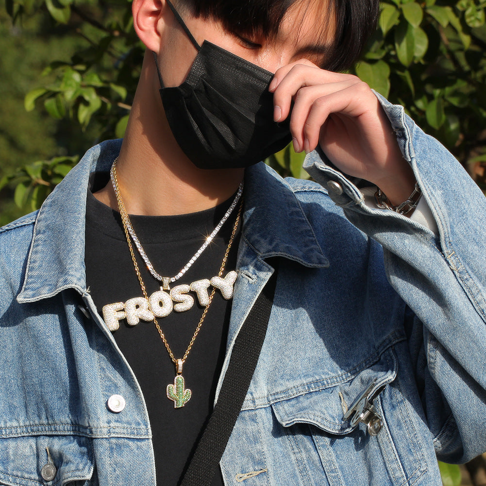 Hip-hop solid cactus zircon-encrusted pendant