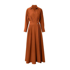 Turn-down Collar Women A-line Dress Long Sleeve Slim Waist Vestidos