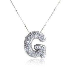 Bubble Initial Necklace 14k Gold Plated Cubic Zirconia