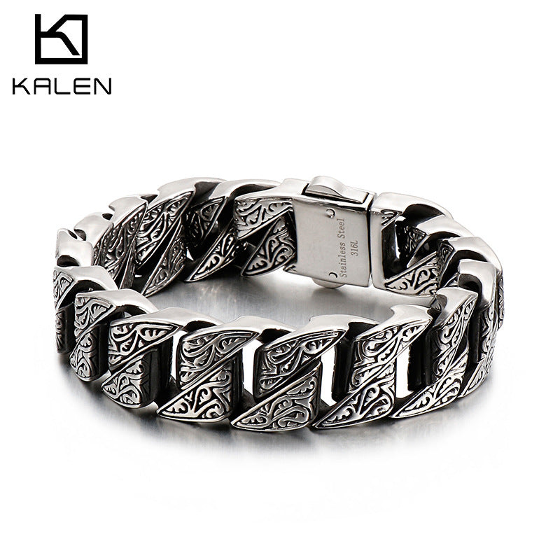 Retro pattern exaggerated stainless steel bracelet