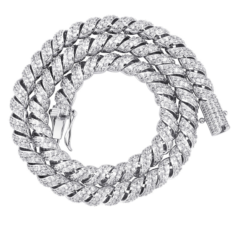Hemp rope 10mm ice crystal zircon Cuban men's necklace
