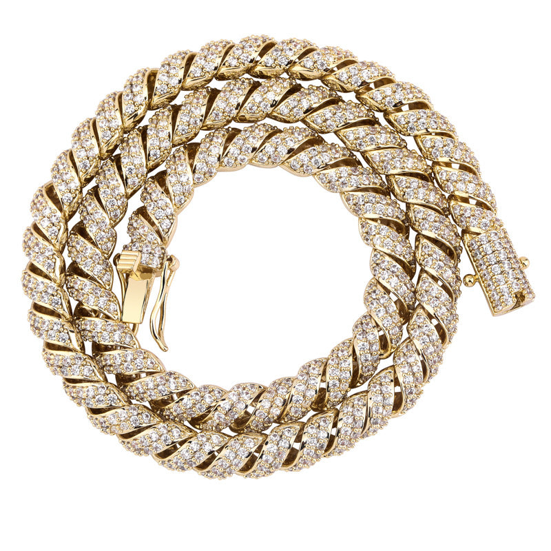 Hemp rope 10mm ice crystal zircon Cuban men's necklace