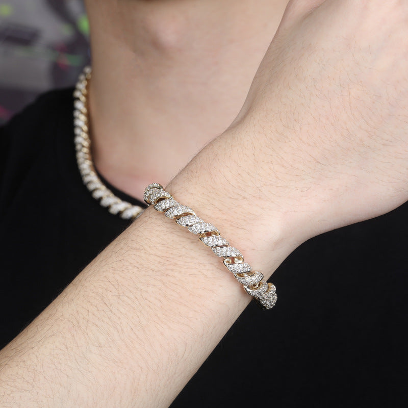 Hemp rope 10mm ice crystal zircon Cuban men's necklace