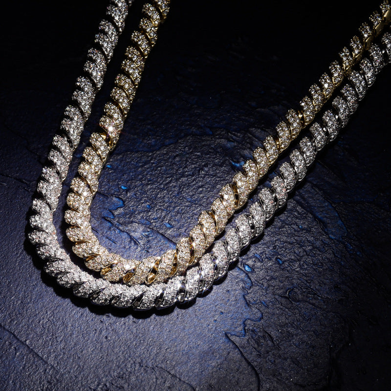 Hemp rope 10mm ice crystal zircon Cuban men's necklace