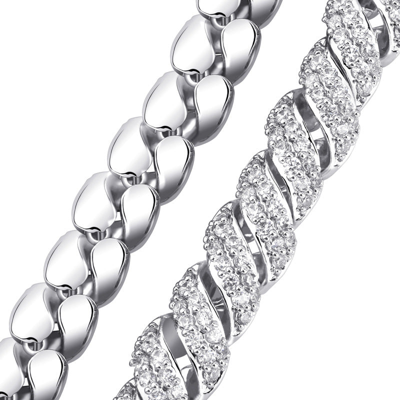 Hemp rope 10mm ice crystal zircon Cuban men's necklace