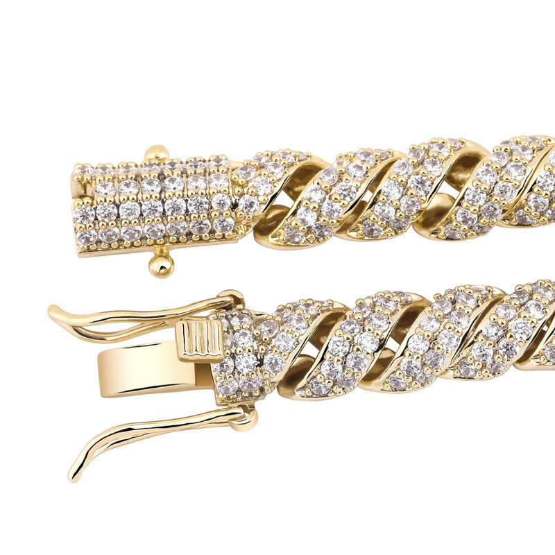 Hemp rope 10mm ice crystal zircon Cuban men's necklace