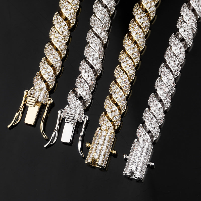 Hemp rope 10mm ice crystal zircon Cuban men's necklace