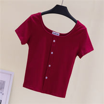 Collarbone Square Neck High Waist Navel T-Shirt Top