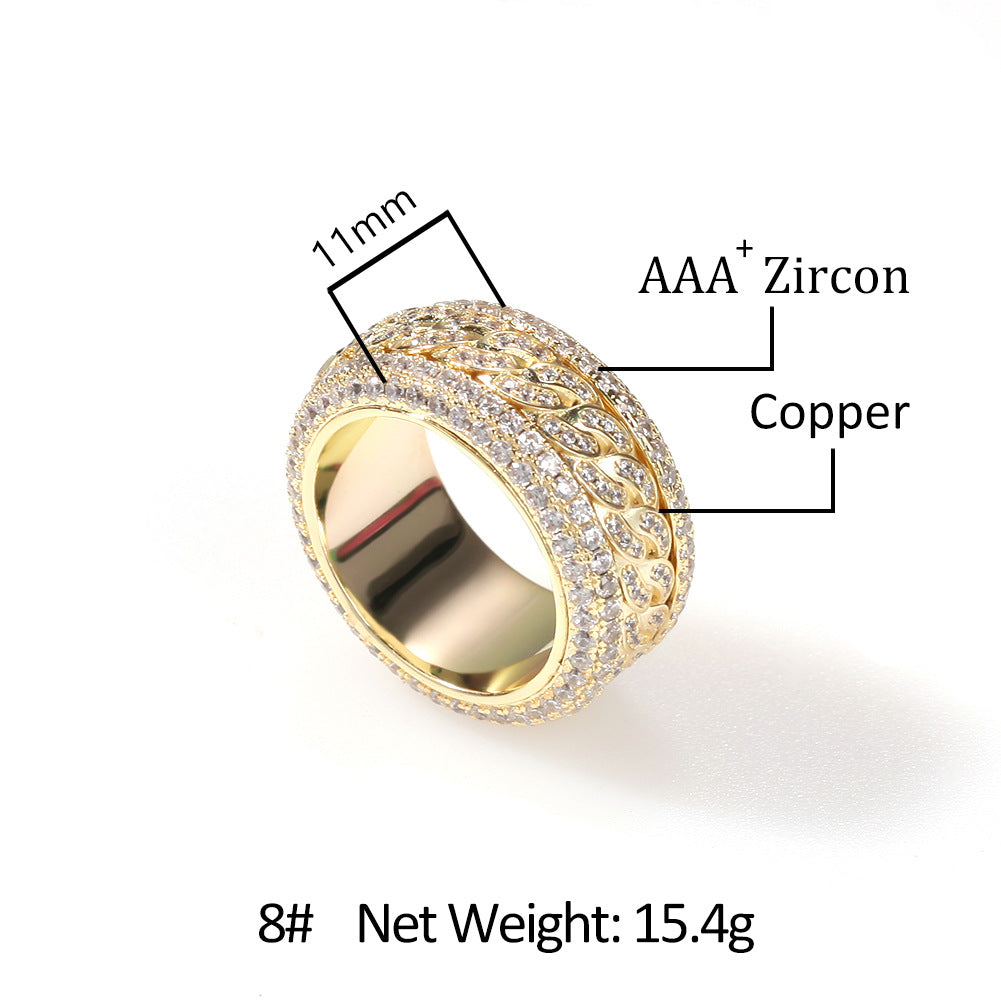 Hip-hop style zircon rotating Cuban ring