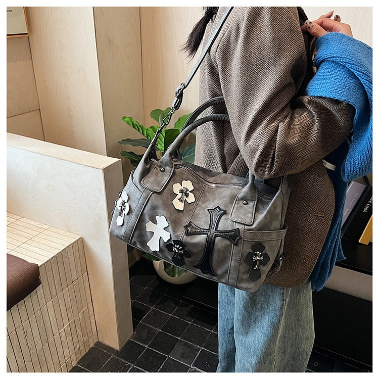 Chrome Hearts Black and White Patchwork Travel Bag