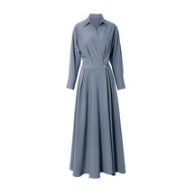 Turn-down Collar Women A-line Dress Long Sleeve Slim Waist Vestidos