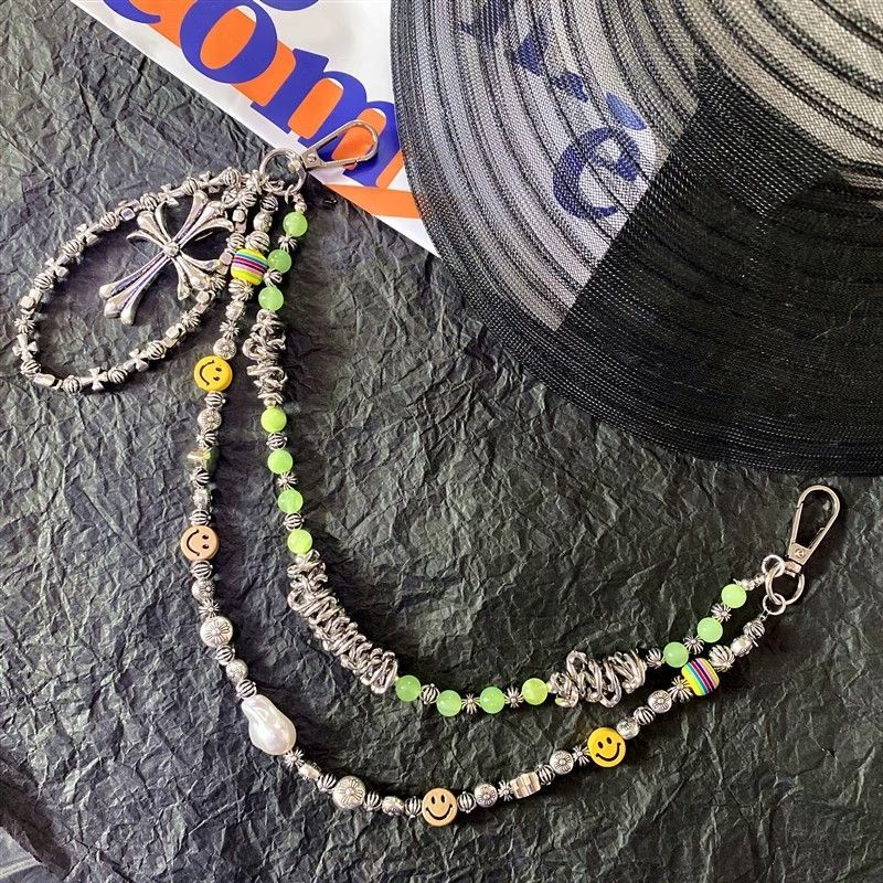 smiley face cross acrylic bead chain