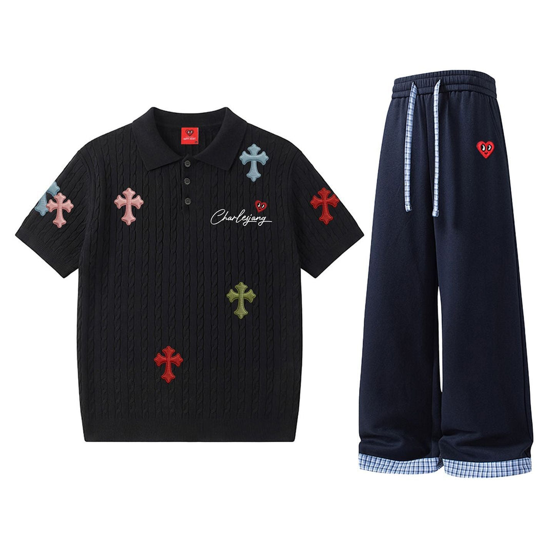 Chrome Hearts HAPPY HEART Polo Shirt with Trousers