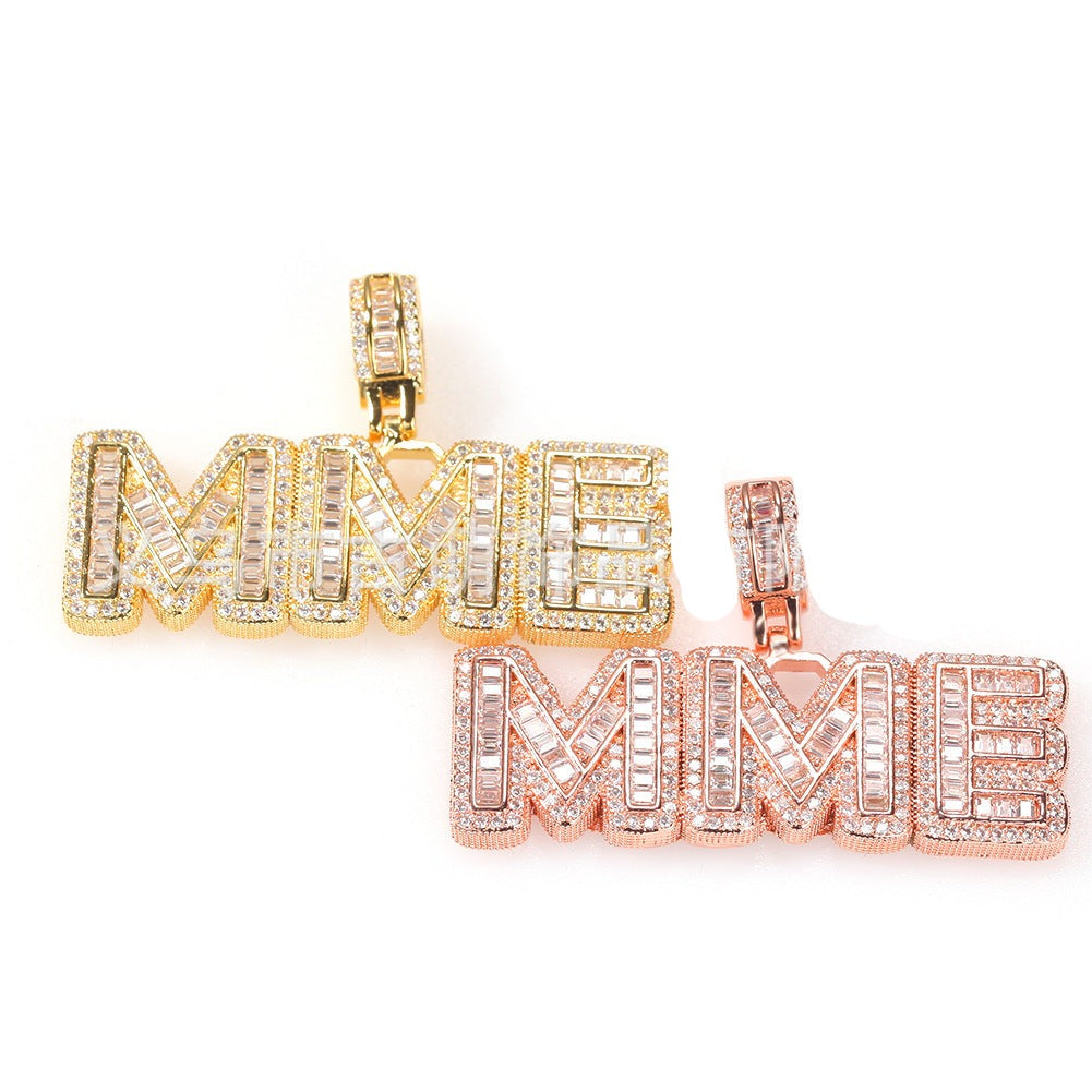 Personalized Rock Candy Diamond Alphanumeric Stitching Pendant Necklace