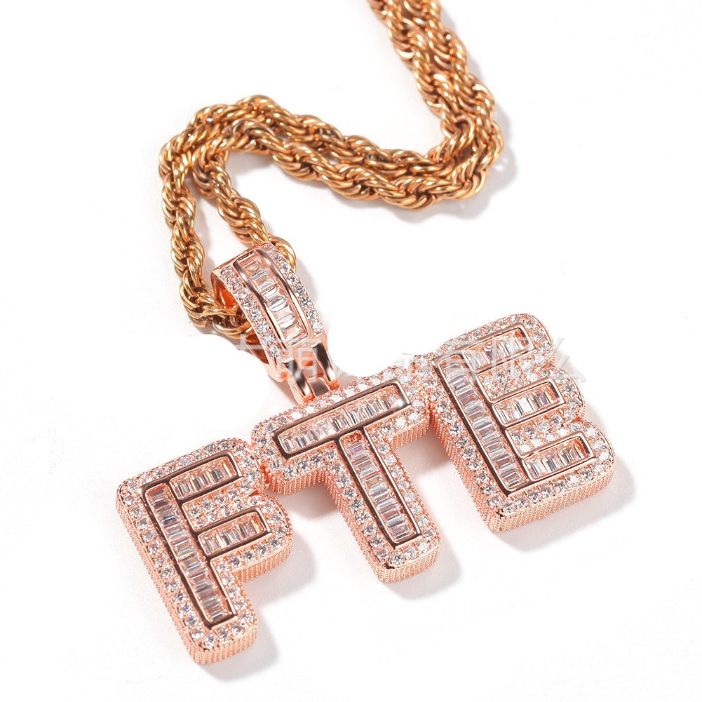 Personalized Rock Candy Diamond Alphanumeric Stitching Pendant Necklace