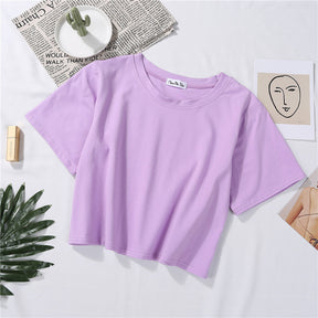 Loose solid color versatile short student T-shirt