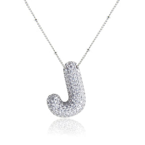 Bubble Initial Necklace 14k Gold Plated Cubic Zirconia