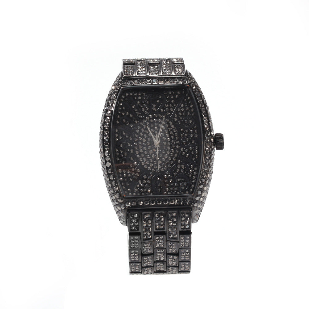 Full diamond tonneau-shaped large dial watch
