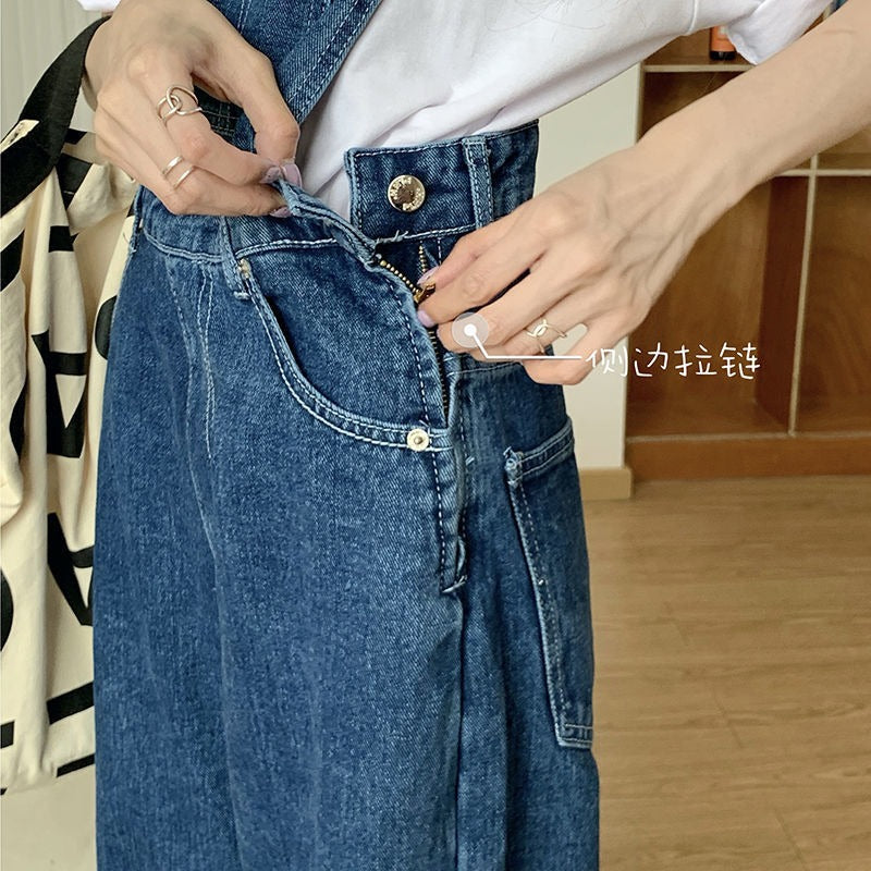 Denim Jumpsuit Women Baggy Jeans Jumpsuits High Waist Wide Leg Overalls Trousers