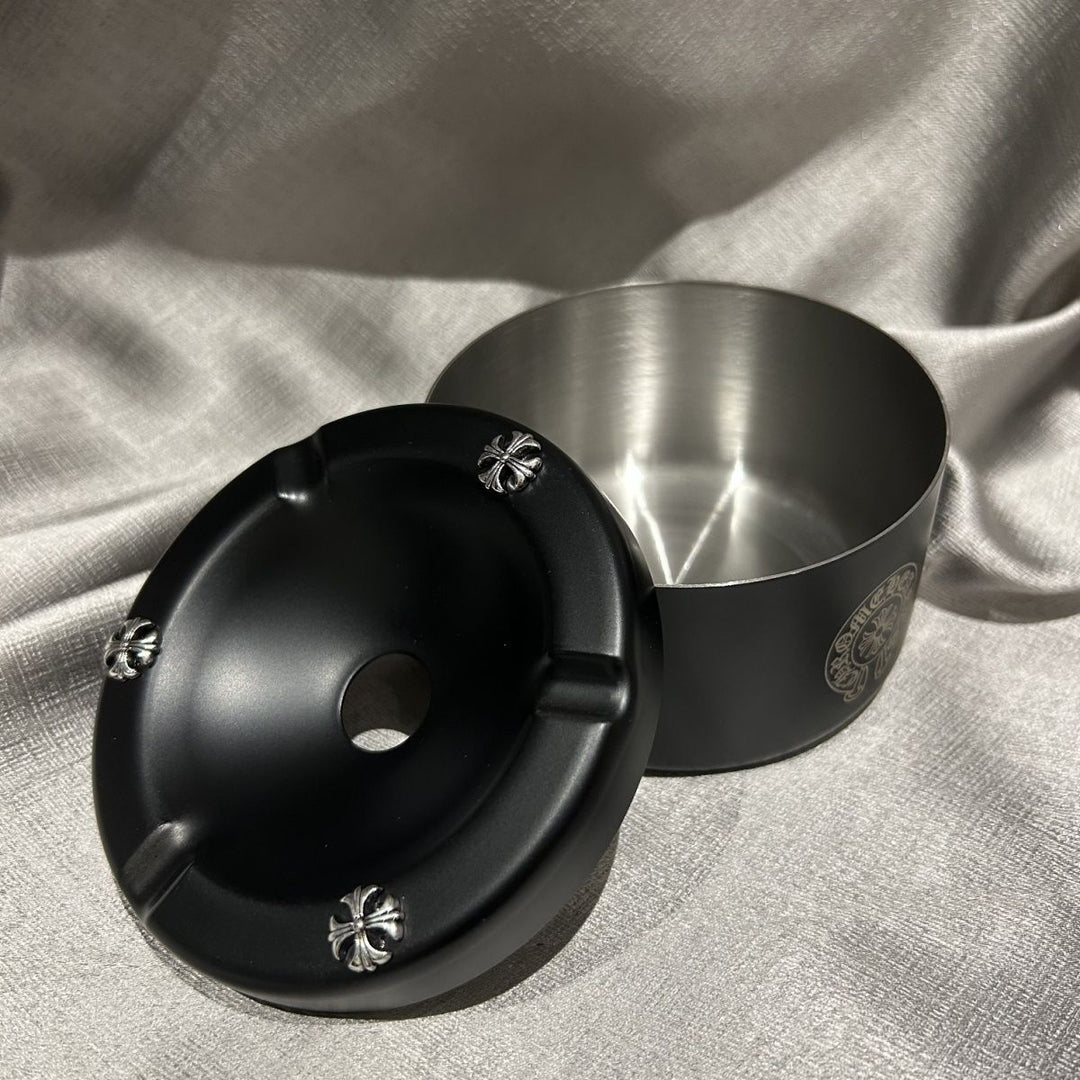 Chrome Hearts Black Stainless Steel Ashtray with Lid