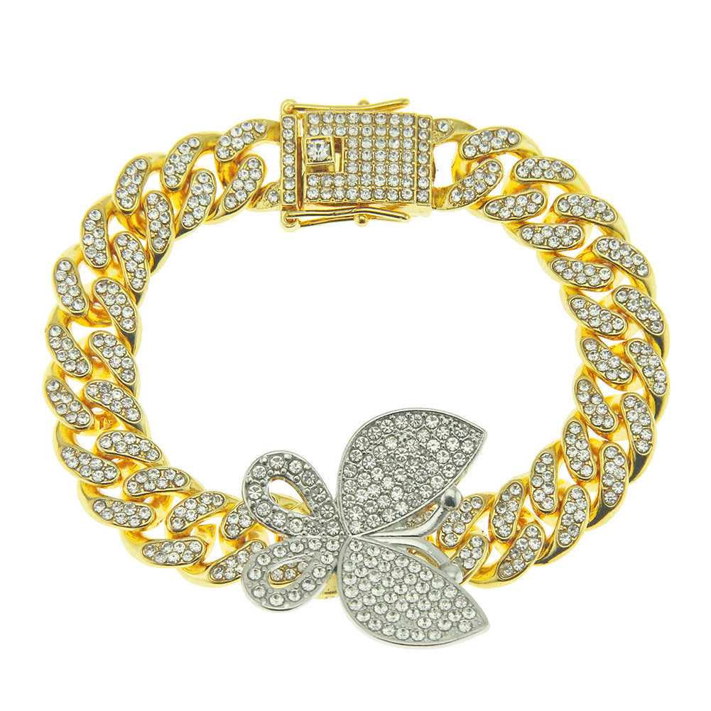 Hip-hop full-diamond butterfly Cuban chain necklace