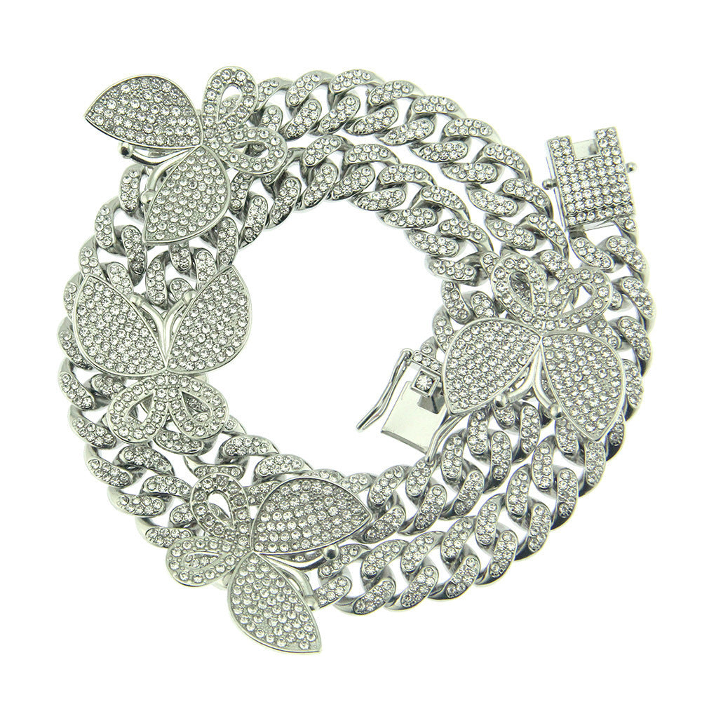 Hip-hop full-diamond butterfly Cuban chain necklace
