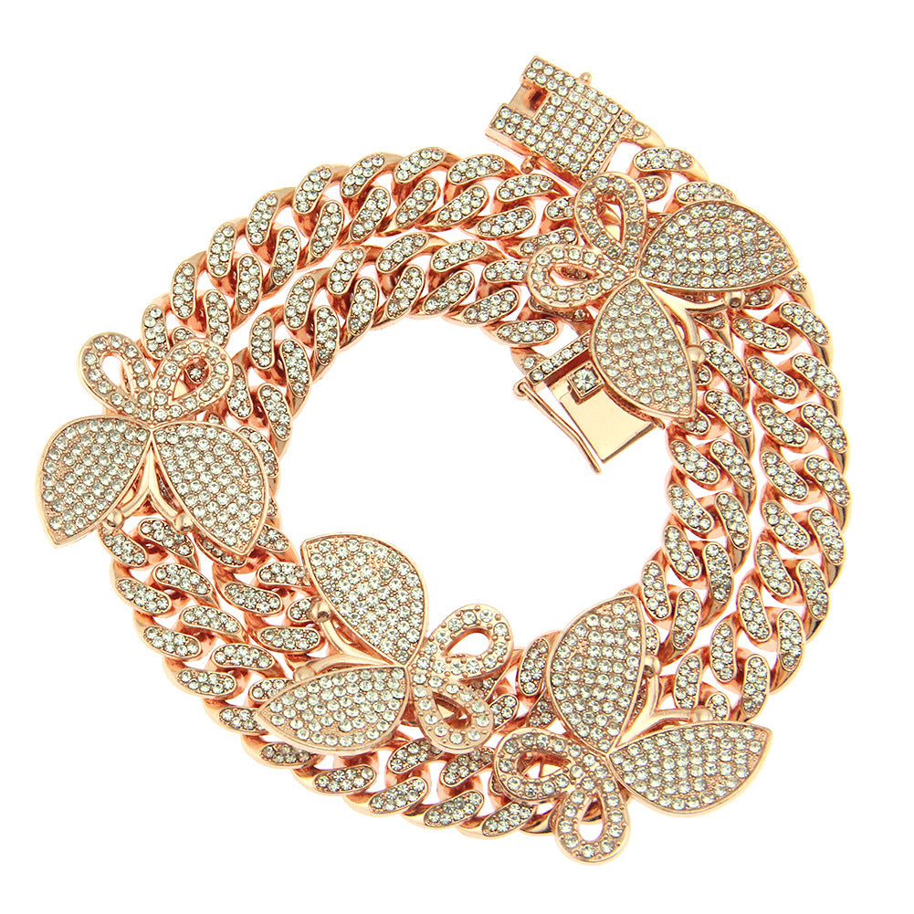 Hip-hop full-diamond butterfly Cuban chain necklace