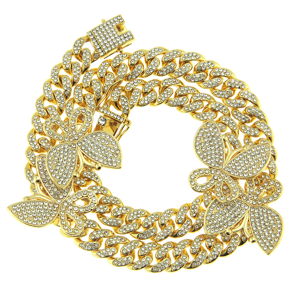 Hip-hop full-diamond butterfly Cuban chain necklace