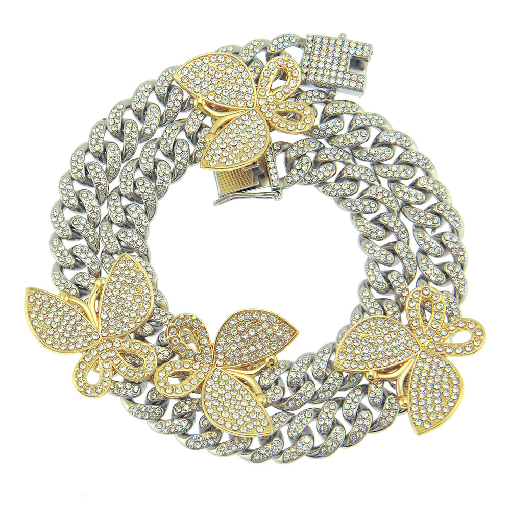 Hip-hop full-diamond butterfly Cuban chain necklace