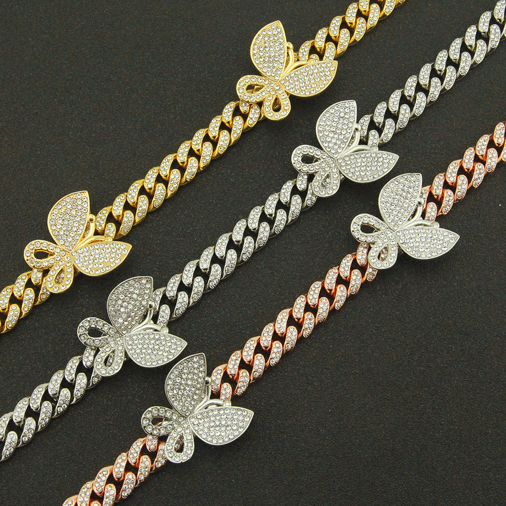Hip-hop full-diamond butterfly Cuban chain necklace