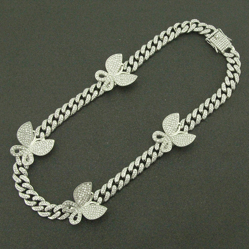 Hip-hop full-diamond butterfly Cuban chain necklace