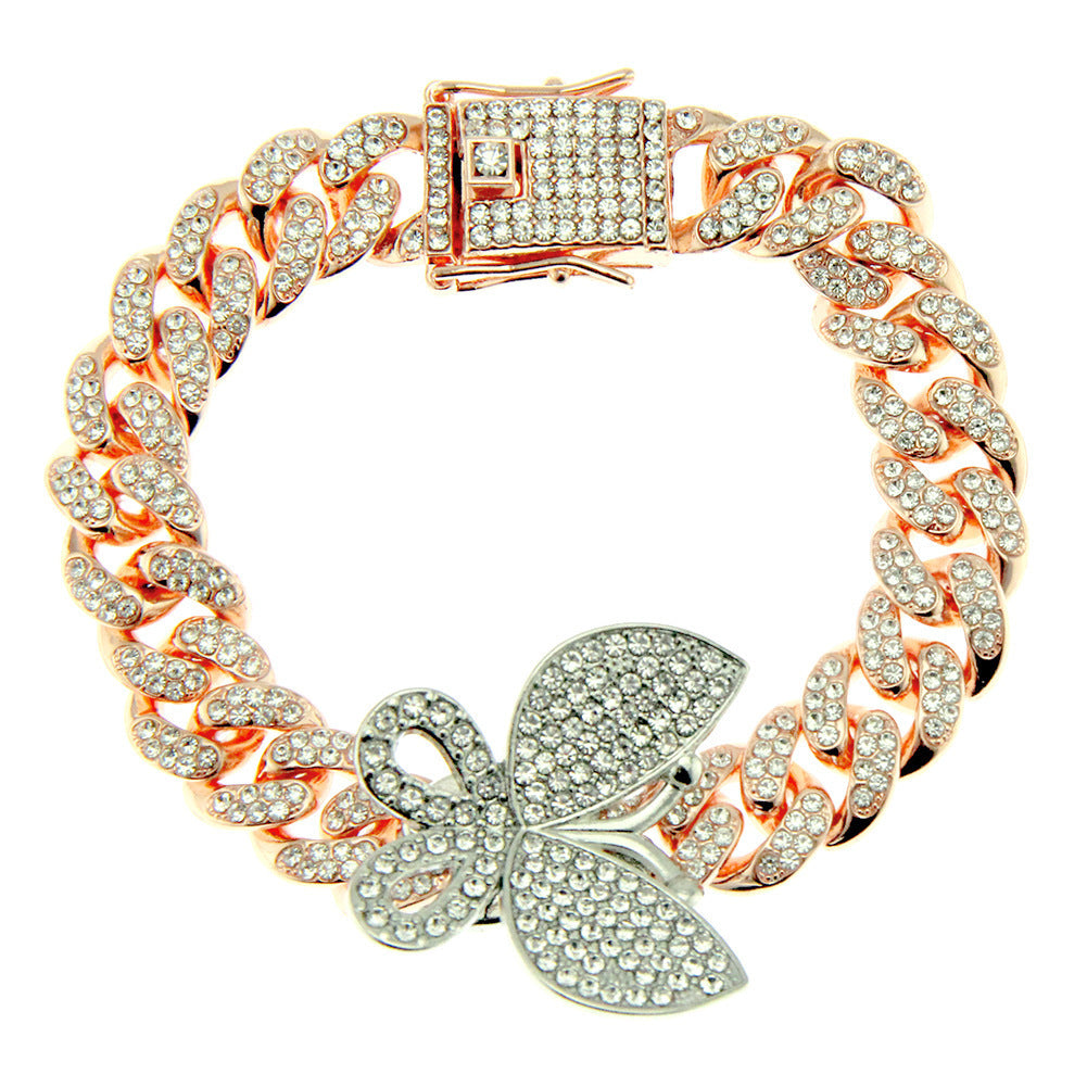 Hip-hop full-diamond butterfly Cuban chain necklace