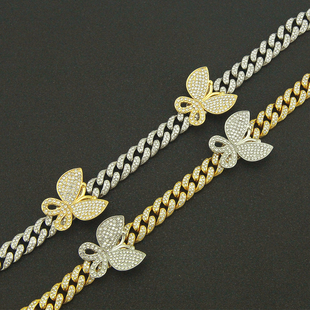 Hip-hop full-diamond butterfly Cuban chain necklace