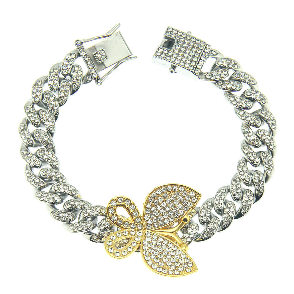 Hip-hop full-diamond butterfly Cuban chain necklace