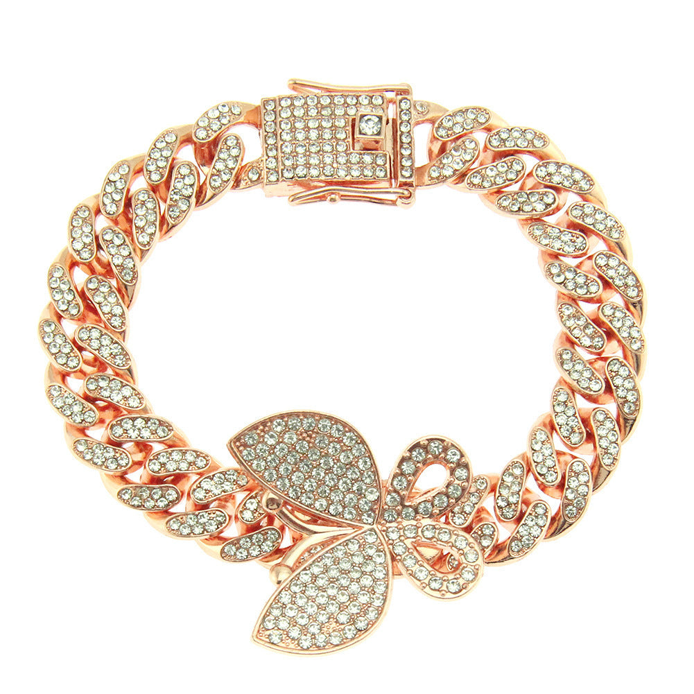 Hip-hop full-diamond butterfly Cuban chain necklace