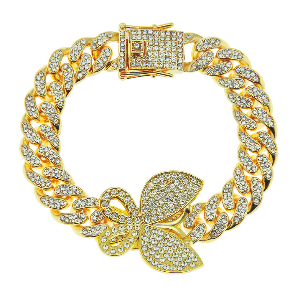 Hip-hop full-diamond butterfly Cuban chain necklace