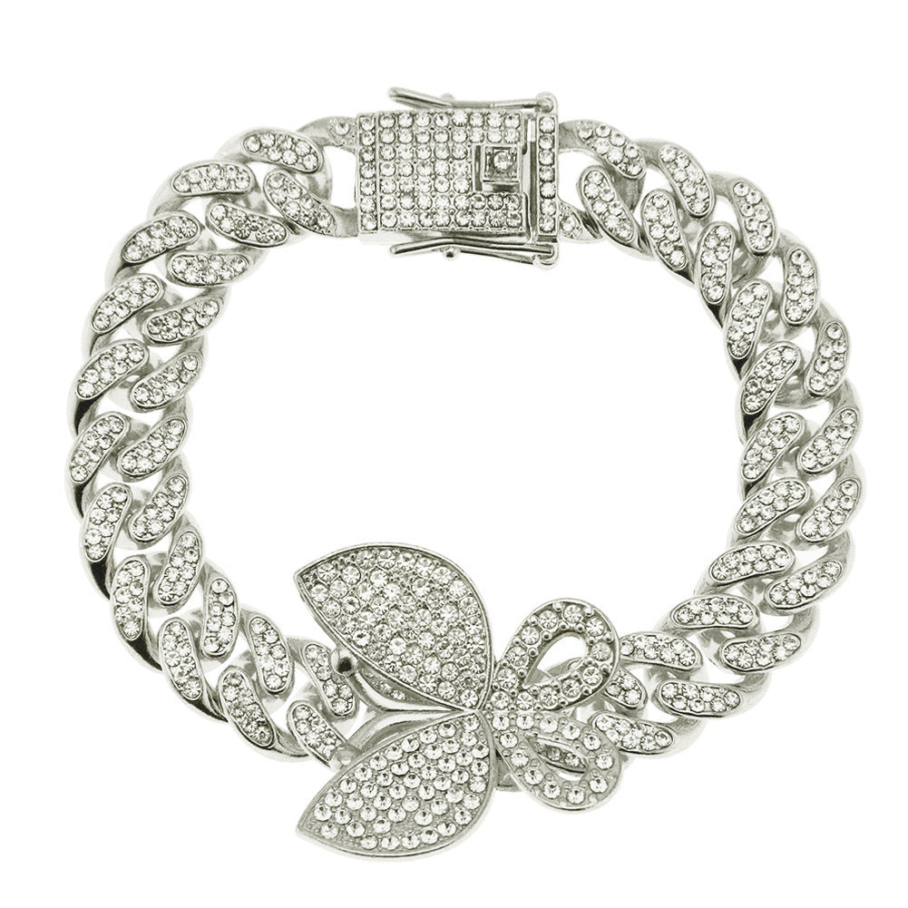 Hip-hop full-diamond butterfly Cuban chain necklace