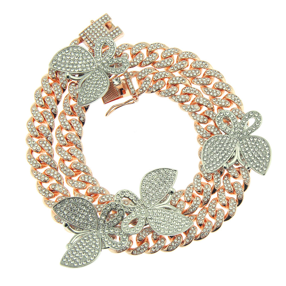Hip-hop full-diamond butterfly Cuban chain necklace