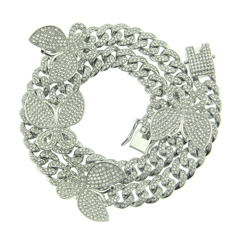 Hip-hop full-diamond butterfly Cuban chain necklace