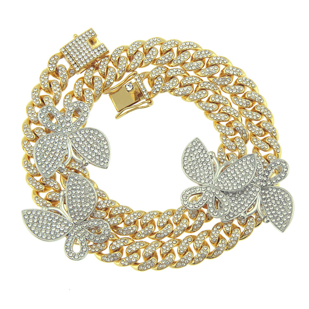 Hip-hop full-diamond butterfly Cuban chain necklace
