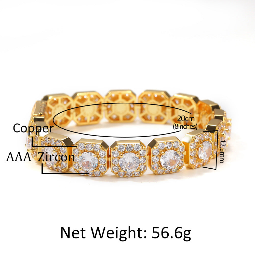 Hip-hop micro-inlaid zircon 12.5mm rock candy bracelet