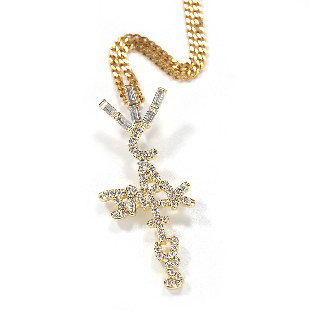 Hip-hop diamond-encrusted Cactus Jack letter necklace