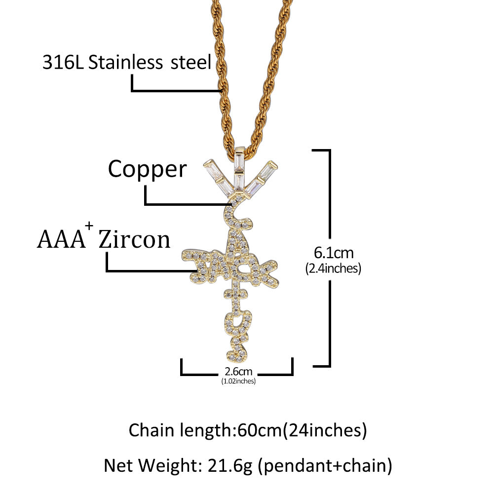 Hip-hop diamond-encrusted Cactus Jack letter necklace