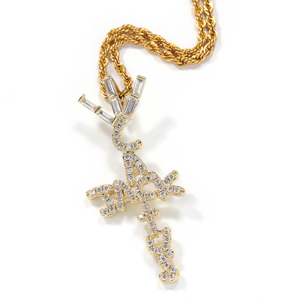 Hip-hop diamond-encrusted Cactus Jack letter necklace