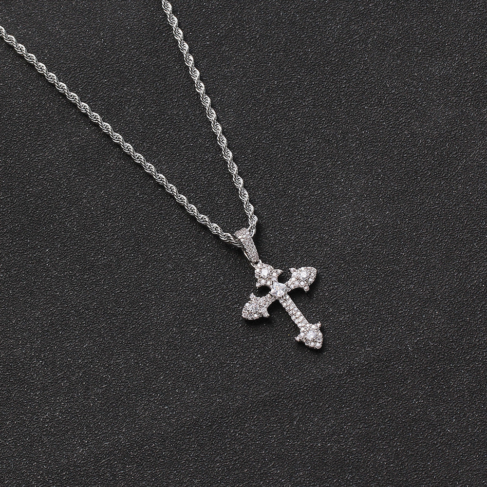 Full zirconium cross pendant couple necklace