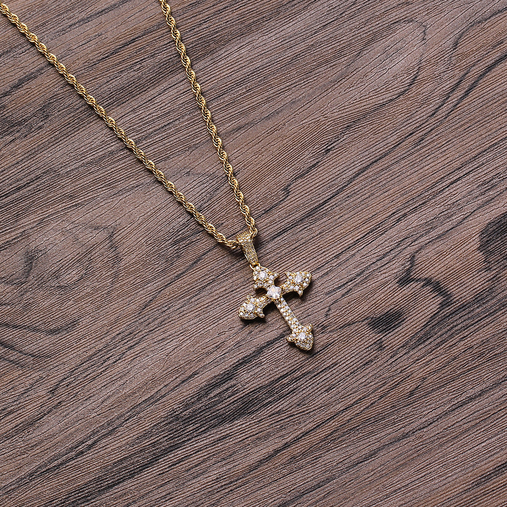 Full zirconium cross pendant couple necklace